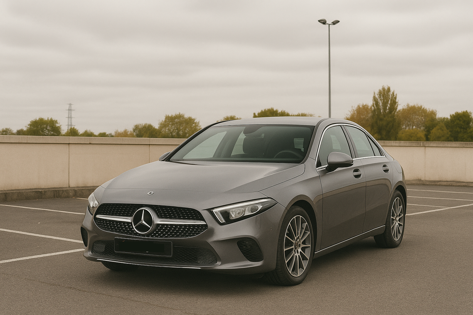 Mercedes-Benz A-Class sous ciel gris